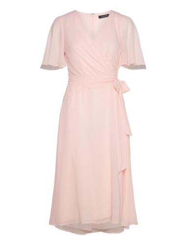 Belted Georgette Dress Knelang Kjole Pink Lauren Ralph Lauren