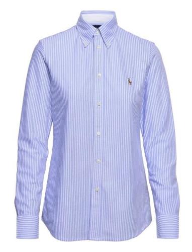 Striped Knit Oxford Shirt Tops Shirts Long-sleeved Blue Polo Ralph Lau...