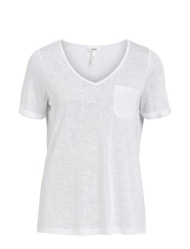 Objtessi Slub S/S V-Neck Noos Tops T-shirts & Tops Short-sleeved White...