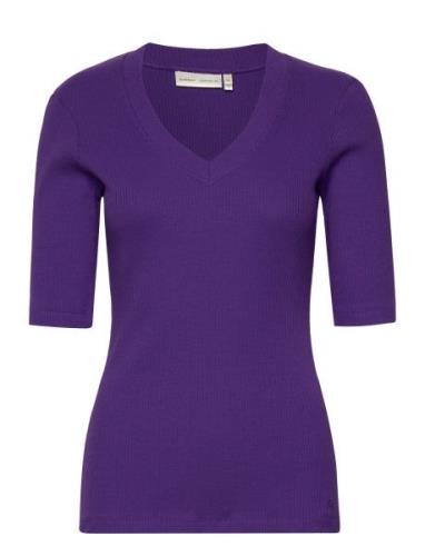Dagnaiw V Tshirt Tops T-shirts & Tops Short-sleeved Purple InWear