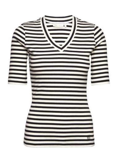 Dagnaiw Striped V T-Shirt Tops T-shirts & Tops Short-sleeved Multi/pat...