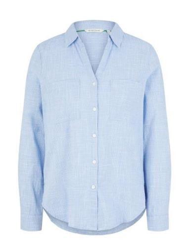 Blouse With Slub Structure Tops Shirts Long-sleeved Blue Tom Tailor