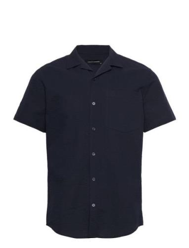 Bowling Julius Seersucker Shirts Ss Tops Shirts Short-sleeved Navy Cle...