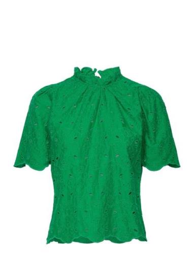 Blouse Emma Embroidery Anglais Tops Blouses Short-sleeved Green Lindex
