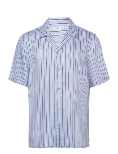 Regular-Fit Striped Bowling Shirt Tops Shirts Short-sleeved Purple Man...