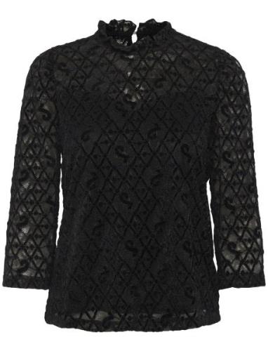 Crgila Lace Blouse With Lining Tops Blouses Long-sleeved Black Cream