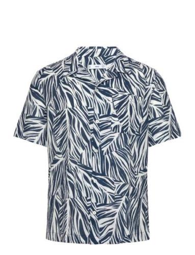 Hawaiian Print Cotton Shirt Tops Shirts Short-sleeved Blue Mango