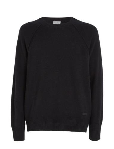 Recycled Wool Comfort Sweater Tops Knitwear Round Necks Black Calvin K...