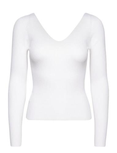 Ribbed Sweater With Low-Cut Back Tops T-shirts & Tops Long-sleeved Whi...