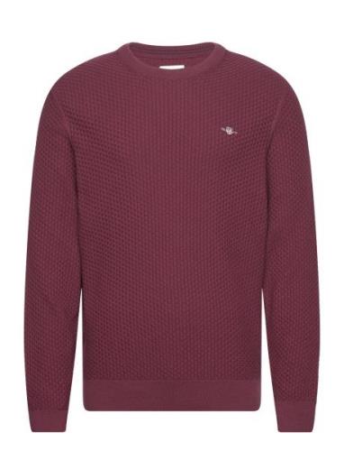 Cotton Texture C-Neck Tops Knitwear Round Necks Burgundy GANT