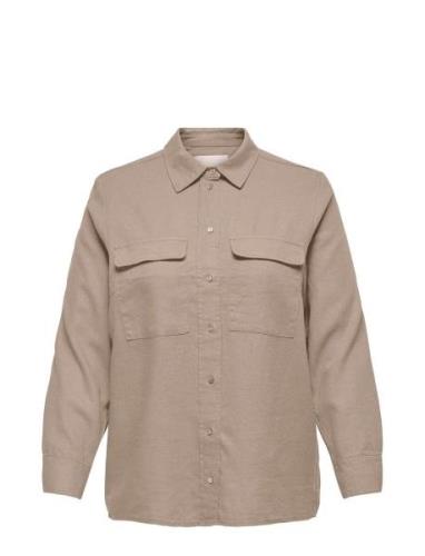 Carcaro L/S Ovs Linen Shirt Tlr Tops Shirts Long-sleeved Brown ONLY Ca...
