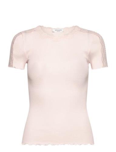 Silk T-Shirt W/ Lace Tops T-shirts & Tops Short-sleeved Pink Rosemunde