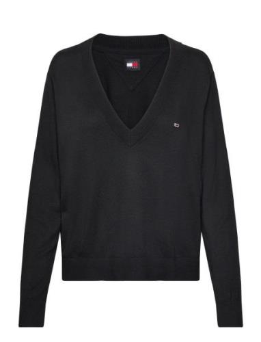 Tjw Essential Vneck Sweater Ext Tops Knitwear Jumpers Black Tommy Jean...