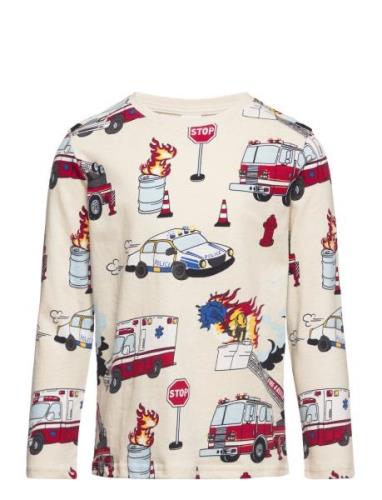 Top Ls Vehicles Fire Aop Tops T-shirts Long-sleeved T-shirts Cream Lin...