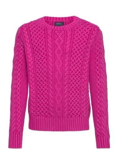 Aran-Knit Cotton Sweater Tops Knitwear Pullovers Pink Ralph Lauren Kid...