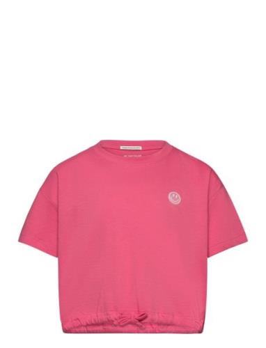 Cropped T-Shirt With Badge Tops T-shirts Short-sleeved Pink Tom Tailor
