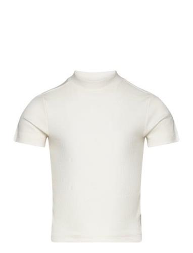 Cropped Mock Neck Rib T-Shirt Tops T-shirts Short-sleeved White Tom Ta...