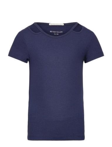 Cut Out Rib T-Shirt Tops T-shirts Short-sleeved Blue Tom Tailor