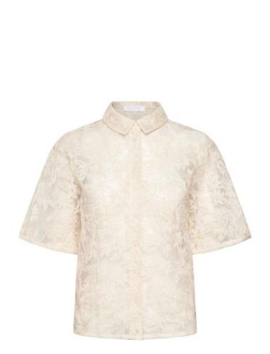 Shirt With Lace Tops Shirts Short-sleeved Cream Coster Copenhagen