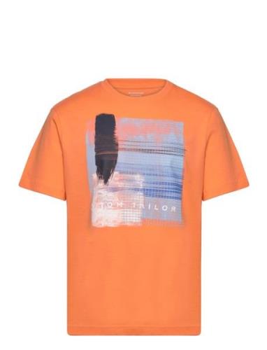Printed T-Shirt Tops T-shirts Short-sleeved Orange Tom Tailor