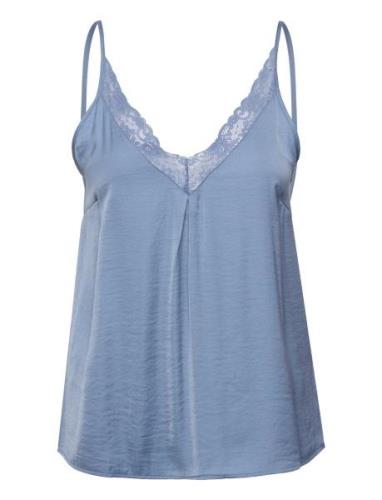 Vicava V-Neck Lace Singlet Tops T-shirts & Tops Sleeveless Blue Vila
