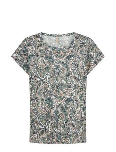 Sc-Felicity Aop Tops T-shirts & Tops Short-sleeved Khaki Green Soyacon...