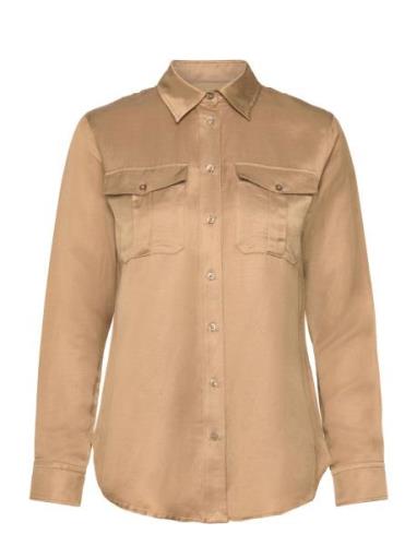 Satin Shantung Shirt Tops Shirts Long-sleeved Beige Lauren Ralph Laure...