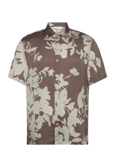 Flowy Floral Print Shirt Tops Shirts Short-sleeved Brown Mango
