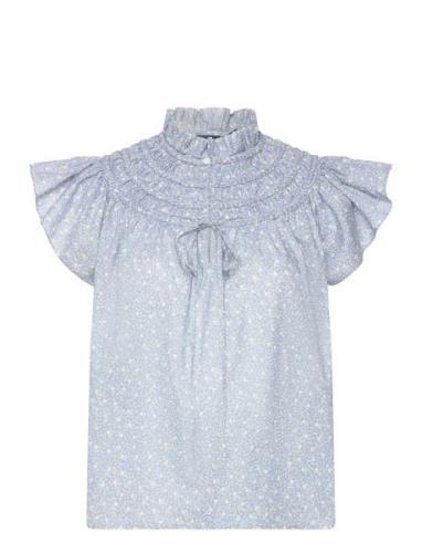 Floral Cotton Voile Blouse Tops Blouses Short-sleeved Blue Polo Ralph ...
