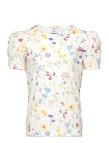 Top Ss With Puff Aop Flowers Tops T-shirts Short-sleeved Multi/pattern...