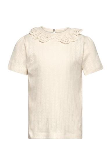 T-Shirt Ss Pointelle Tops T-shirts Short-sleeved Cream En Fant