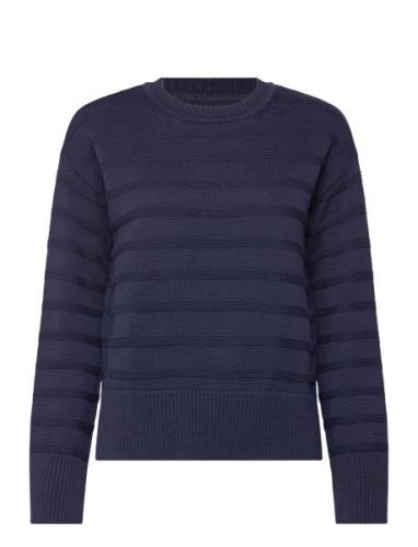 Tonal Striped Cotton C-Neck Tops Knitwear Jumpers Navy GANT