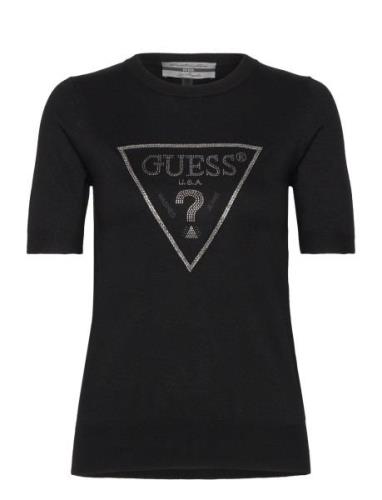 Kayla Logo Rn Ss Swtr Tops T-shirts & Tops Short-sleeved Black GUESS J...