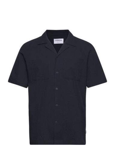 Seersucker Shirt S/S Tops Shirts Short-sleeved Navy Lindbergh