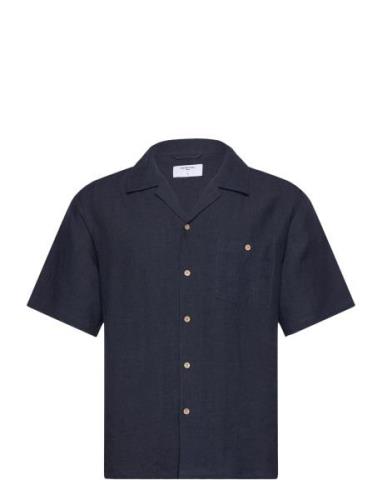 Short Sleeve Cuban Shirt Tops Shirts Short-sleeved Navy Percival