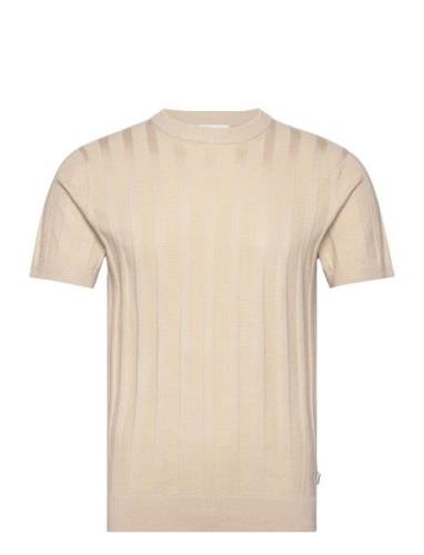 Knitted Crew Neck T-Shirt Tops T-shirts Short-sleeved Cream Lindbergh