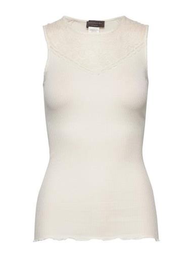 Silk Top Regular W/ Lace Tops T-shirts & Tops Sleeveless Cream Rosemun...