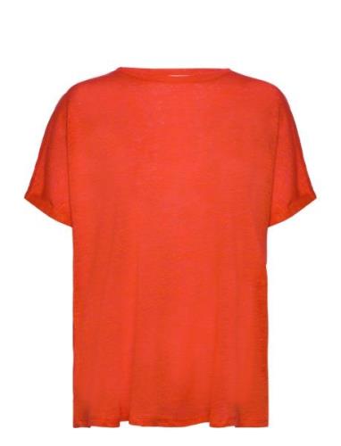 Over D Linen T-Shirt Tops T-shirts & Tops Short-sleeved Orange Mango