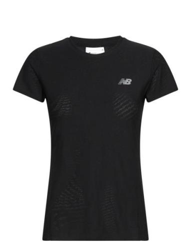 Jacquard Slim T-Shirt Tops T-shirts & Tops Short-sleeved Black New Bal...