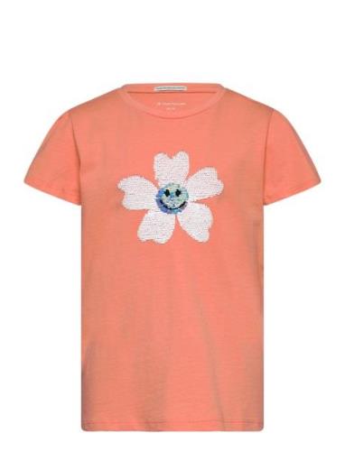 Reversible Sequin T-Shirt Tops T-shirts Short-sleeved Orange Tom Tailo...
