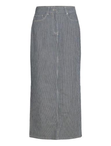 Slfmyra Hw Stripe Column Denim Skirt Langt Skjørt Blue Selected Femme