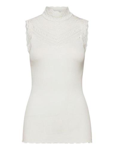 Silk Top W/ Lace Tops T-shirts & Tops Sleeveless White Rosemunde