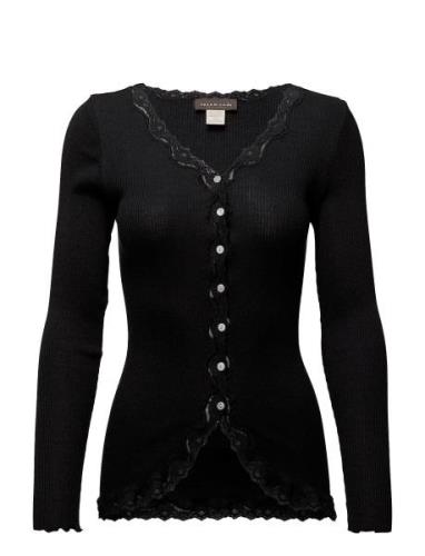 Rwbabette Ls V-Neck Regular Lace Ca Tops Knitwear Cardigans Black Rose...