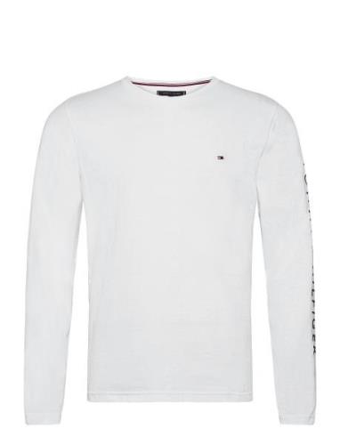 Tommy Logo Long Sleeve Tee Tops T-shirts Long-sleeved White Tommy Hilf...