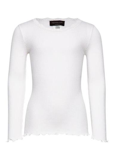 Silk T-Shirt W/ Lace Tops T-shirts Long-sleeved T-shirts White Rosemun...