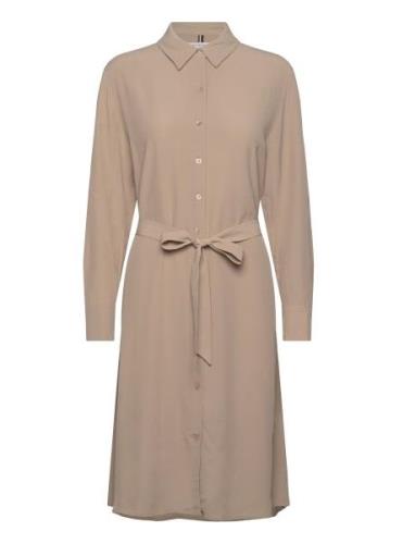 Fluid Viscose Crepe Knee Dress Knelang Kjole Beige Tommy Hilfiger