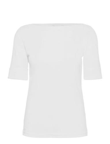Stretch Cotton Boatneck Tee Tops T-shirts & Tops Short-sleeved White L...