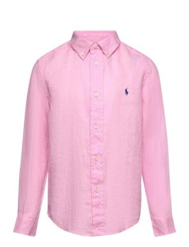 Linen Shirt Tops Shirts Long-sleeved Shirts Pink Ralph Lauren Kids