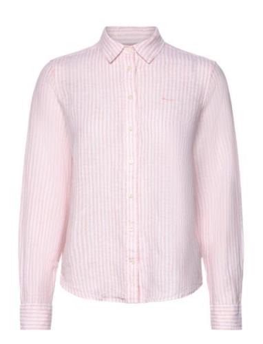 Reg Linen Stripe Shirt Tops Shirts Long-sleeved Pink GANT