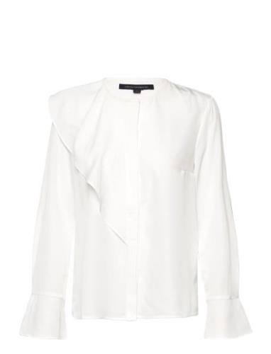 Crepe Light Asymm Frill Shirt Tops Blouses Long-sleeved White French C...